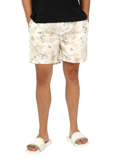 Bewakoof MenS All Over Printed Regular Fit Cotton Poplin Boxer_677808_Off White_Xl