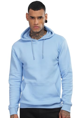 ADRO Men's Cotton Neck Hooded Sweatshirt (H24-M-PLN-SK_Sky Blue