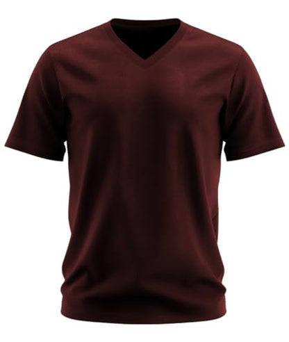 ADRO Mens V Neck T-Shirt|100% Combed Cotton T-Shirt|V-Neck Half Sleeve T-Shirt|VN24-M-PLN-MR-XL Maroon