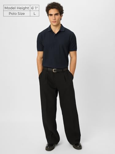 The Souled Store Official Textured Polo : Navy Men and Boys Short Sleeves Collared Neck Multicolor Printed Regular Fit Cotton Bl