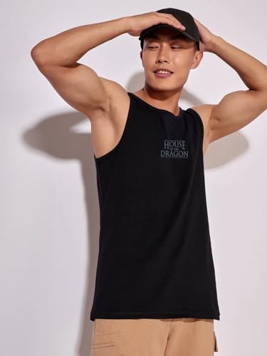 Bewakoof Official House Of The Dragon Merchandise MenS Graphic Printed Regular Fit Sleeveless Round Neck Cotton Vest_539997_Bla