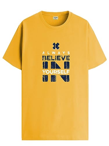 ADRO Believe in Yourself Printed T-Shirts for Men & Women (RNR-S35-BEL-MU_Mustard_XL)