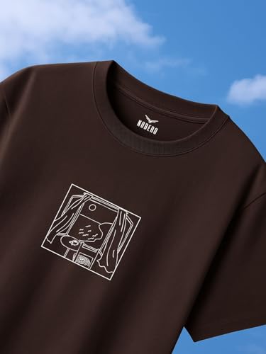 Nobero Men Cotton Graphic Print Oversized Fit T-Shirt (1M-Twrt-C0910-Og_Chocolate Fondant