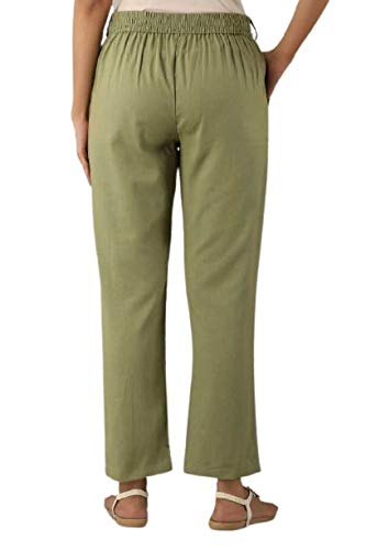 Digital Shopee Women Regular Fit Elastic Waist Full Length Cotton Formal Trouser For Casual Wear, Office Wear Olive