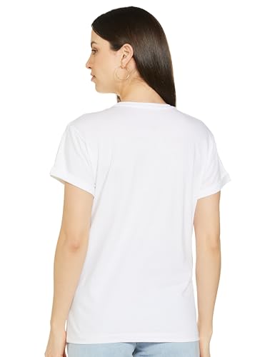 Bewakoof Women Minimal Believe Boyfriend White Half Sleeve Round Neck Printed T-Shirt