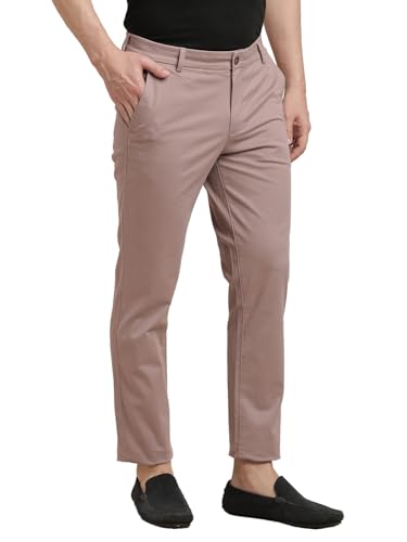 Turtle Men Cotton Stretch Light Mauve Solid Ultra Slim Fit Casual Trouser