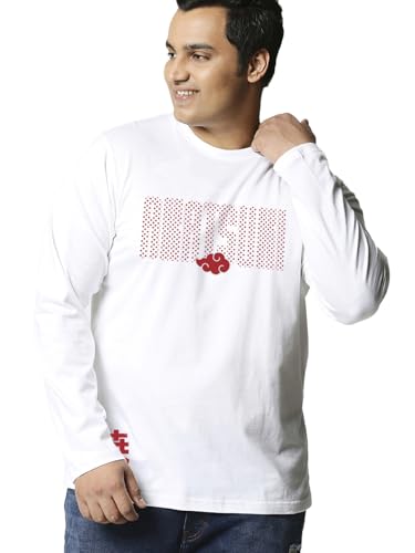 Bewakoof Plus Official Naruto Merchandise Akatsuki Mens Graphic Print Oversized Fit Full Sleeve Round Neck Cotton Plus Size T-S