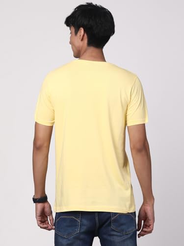 ADRO Men's Graphic Printed 100% Cotton T-Shirt - Regular Fit, Printed T-Shirts for Men (RN24-RAC-LY_Light Yellow)