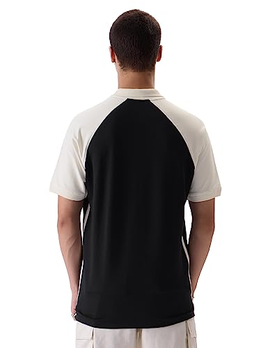 The Souled Store Solids: Black & White Colourblock Mens and Boys Regular fit Solid Half Sleeve Cotton Blend Multicolored Mens Po