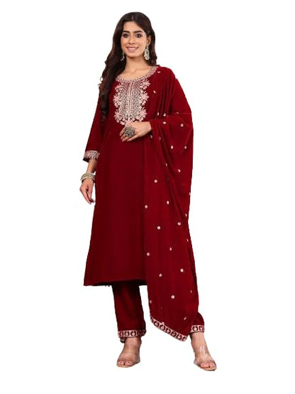 Varanga Maroon Embroidered Kurta Set With Embroidered Dupatta  Elegant Traditional Ethnic Wear For Women
