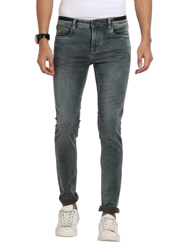 Turtle Men Cotton Stretch Solid Narrow Fit Dark Green Jeans