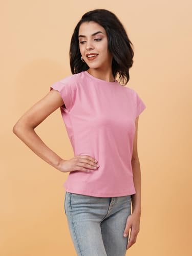 Kotty WomenS Solid Round Neck Cotton Blend T-Shirt