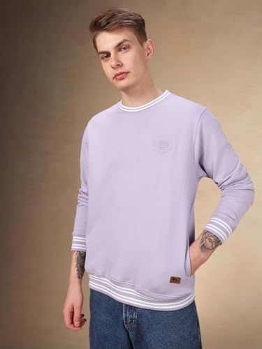 Dennis Lingo Men Solid Polycotton Regular Fit Full Sleeves Pullover Sweatshirts Lavender
