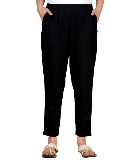 Digital Shopee Cotton Women Trouser Pant Use For Formal Office High Waist For Wide Leg Ankle Length Straight Pencil Pant (Black_