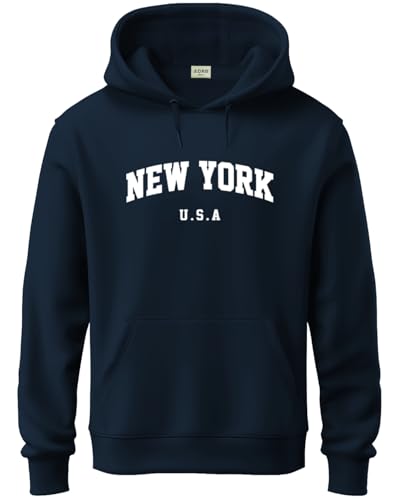 ADRO Men's Cotton Blend Neck Hooded Sweatshirt (H24-NEW-NB-2XL_Navy Blue)