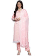 Varanga Women Peach Round Neck Chikankari Straight Kurta With Bottom And Dupatta