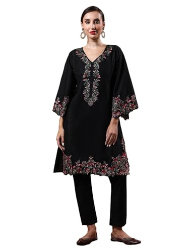 Varanga Women Embroidered V-Neck Pure Cotton Kurta Sets
