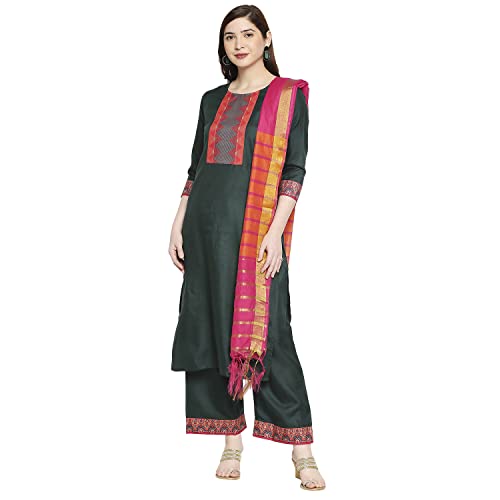 ANNI DESIGNER Womens Cotton Kurta with Palazzo & Dupatta (ANUPMA Green_GSK Medium)