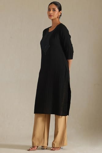 Soch Womens Pure Cotton Embroidered Regular Kurta (CWS5KU61166_Black