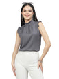 Style Quotient Women Solid Grey Polycrepe Smart Casual Top