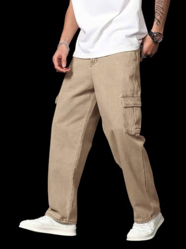 TAGAS Men Loose Fit Mens Flip Pocket Jeans || Mens Stylish Cotton Loose Fit Denim Cargo || Multi-Pocket Styling Pant|| (in, Num