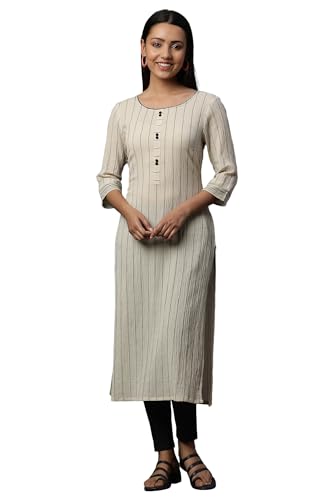 Aurelia Women's Cotton Straight Fit Striped Kurta