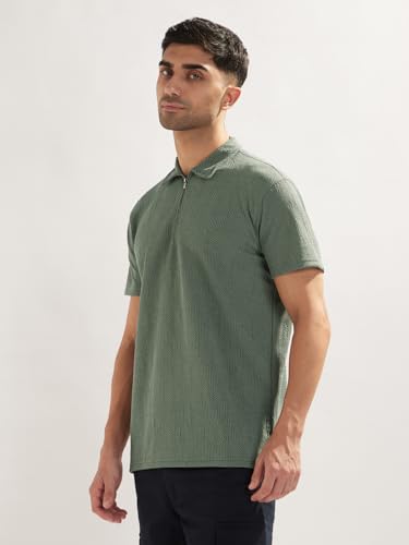 Nobero MenS Self Design Regular Fit Polo Shirt (1M-Twpo-R0030_Sage Green