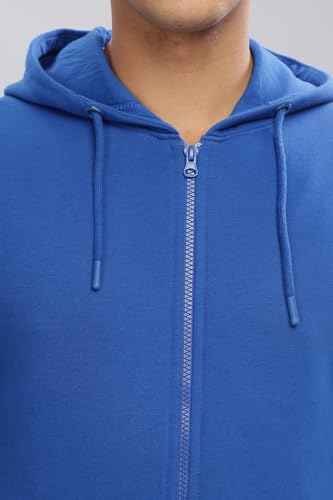 ADRO Men's Cotton Neck Hooded Sweatshirt (ZHH-24-PLN-RB_Royal Blue