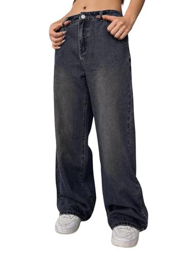 GRECIILOOKS Regular Pant Baggy High Waist | Bell Bottom Jeans for Women (GL-DJ-30_Dark Blue