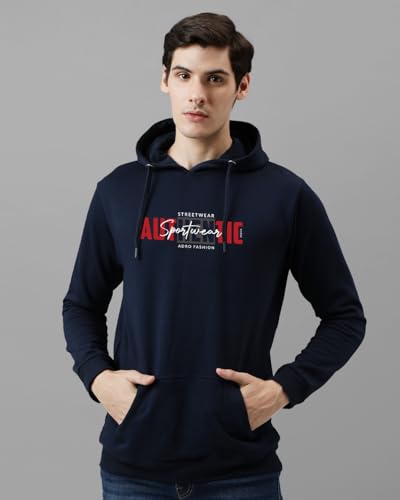 ADRO Men's Printed Hoodie, Navy Blue, Size 36, Model H24-SPT-NB, Cotton Blend