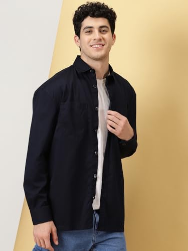 Thomas Scott Mens Oversized Fit Shirt (TS1247_Navy Blue