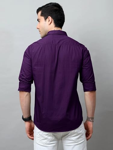 Pinkmint Cotton Soild Shirt for Men Long Sleev Spread Collar Pattern Formal Shirt, Casual Wear Light Purple