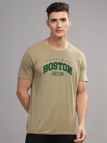 ADRO Mens Printed T Shirt - Premium Cotton Graphic Printed Tshirt - Beige T-Shirt - RN24-BOST-BE