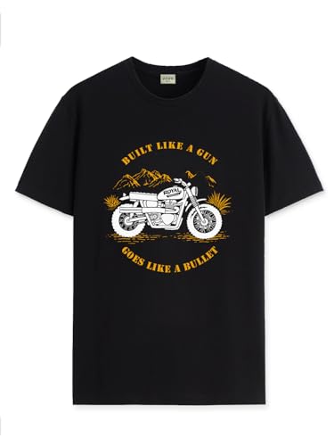 ADRO Men's Royal Bike Design Printed 100% Cotton T-Shirt - Regular Fit, Printed T-Shirts for Men (RN24-RYL-BL_Black_XL)
