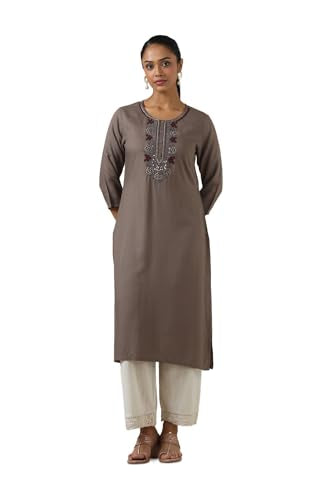 Soch Womens Grey Rayon Solid Kurta with Thread Work