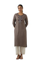 Soch Womens Grey Rayon Solid Kurta with Thread Work