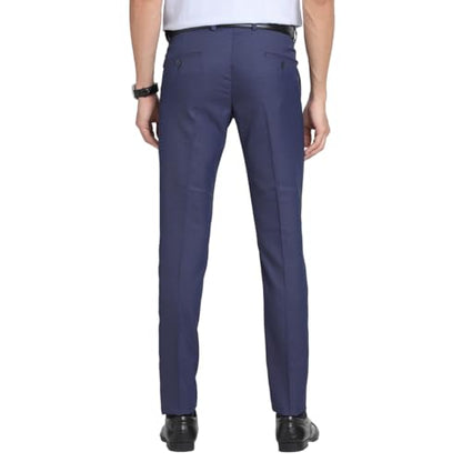 Turtle Men Poly Viscose Stretch Blue Dobby Printed Ultra Slim Fit Formal Trouser