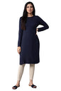 W for Woman Women's Acrylic Dark Blue Slim Fit Winter Dress Knee-Length