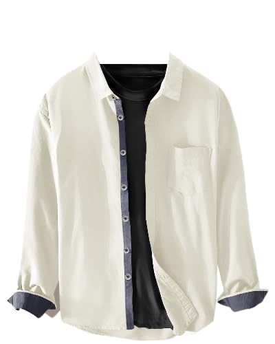 Pinkmint Men Cotton Soild Spread Collar Long Sleeve Shirt Formal Wear Cream