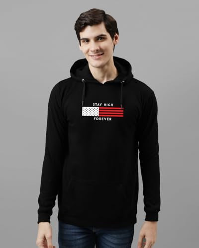 ADRO Men's Hoodie | Printed Cotton Sweatshirt | Medium | Black | Model H24-FLAG-BL