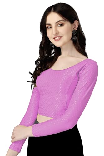 Shiv Textiles Round Neck Dobby Cotton Lycra Stretchable Elbow Sleeve Readymade Saree Blouse For Women Stylish (Pinkfree Size Ful