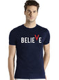 ADRO Men's Believe Design Printed T-Shirt (S, Navy Blue)