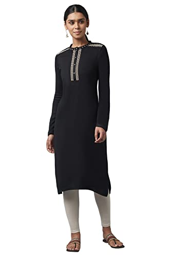 W for Woman Jet Black Embroidered Winter Kurta