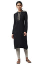 W for Woman Jet Black Embroidered Winter Kurta