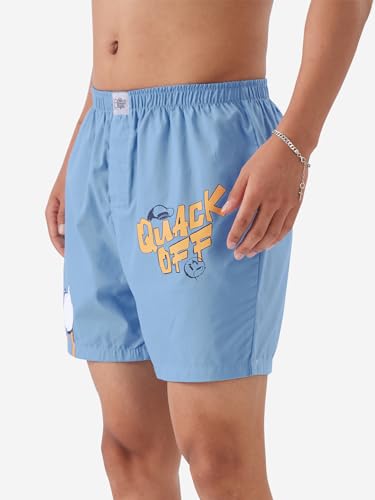 The Souled Store Official Donald Duck: Quack Off Blue Men And Boys Blue Graphic Printed Cotton Boxer Short