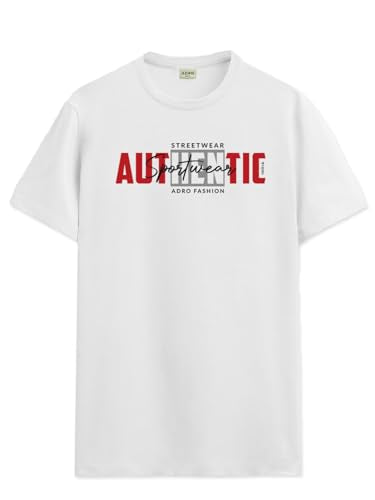 ADRO Men's Graphic Printed 100% Cotton T-Shirt - Regular Fit, Printed T-Shirts for Men (RN24-SPT-WH_White_XL)