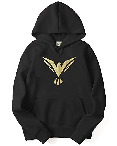 ADRO Mens Cotton Neck Hooded Sweatshirt (H20-GL-BIR-BL_Black_XL)