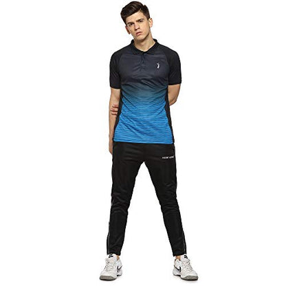 Campus Sutra MenS Jet Black & Sky Blue Ombre Polo Activewear T-Shirt For Casual Wear | Spread Collar | Short Sleeve | Half-Butt