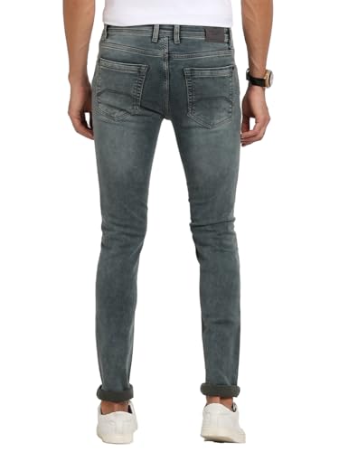 Turtle Men Cotton Stretch Solid Narrow Fit Dark Green Jeans