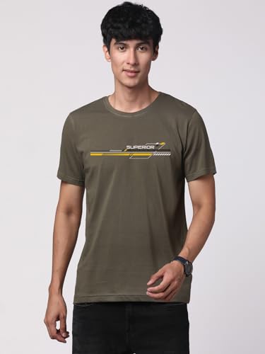ADRO Men's Graphic Printed 100% Cotton T-Shirt - Regular Fit, Printed T-Shirts for Men (RN24-RAC-OL_Olive)